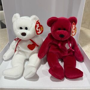 RARE Vintage TY Beanie Babies - Valentine (w/ brown nose) & Valentina